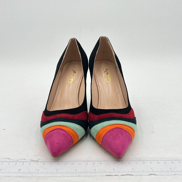 XYD Black Wave Pointed Toe Slip On Party Pumps Jewelry High Heel Rainbow Shoes - Picture 3 of 8